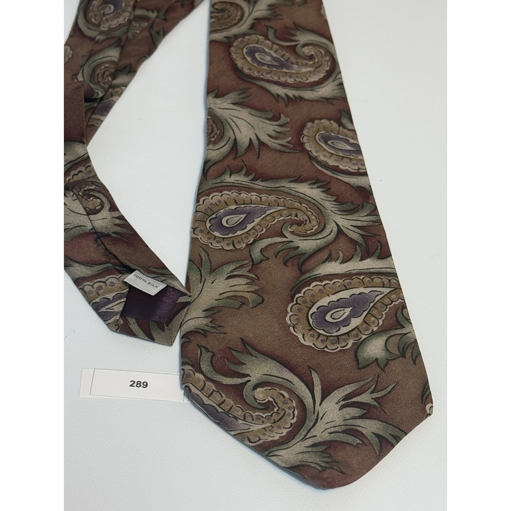 Vintage Via Veneto Silk Tie Mens Brown Purple Paisley Dark Academia Boho 90s WPL - Picture 2 of 8